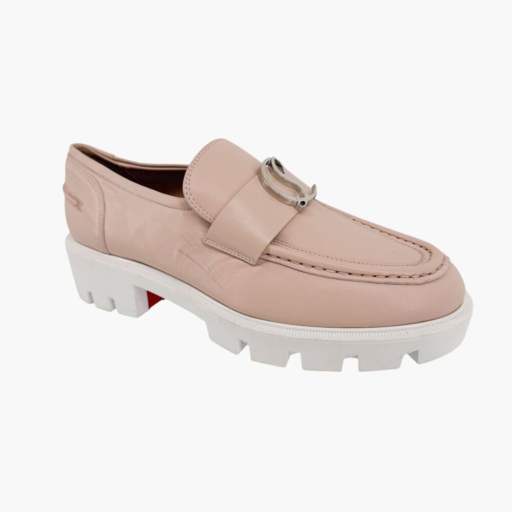 Christian Louboutin CL Moc Lug Leather Loafers Nude Beige Size 37 US 7 Women's - Picture 8 of 15
